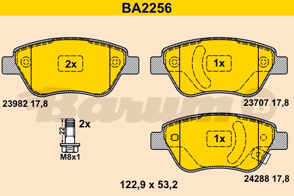 BARUM stabdžių trinkelių rinkinys, diskinis stabdys BA2256