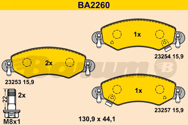 BARUM stabdžių trinkelių rinkinys, diskinis stabdys BA2260
