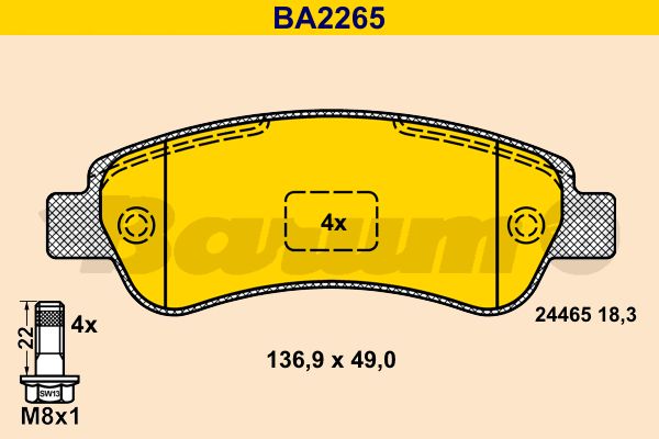 BARUM stabdžių trinkelių rinkinys, diskinis stabdys BA2265