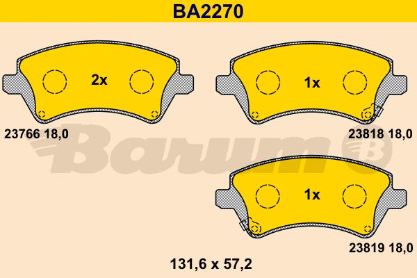 BARUM Комплект тормозных колодок, дисковый тормоз BA2270