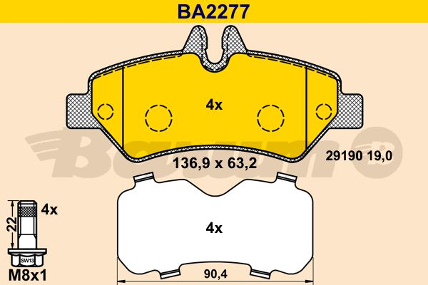 BARUM Комплект тормозных колодок, дисковый тормоз BA2277