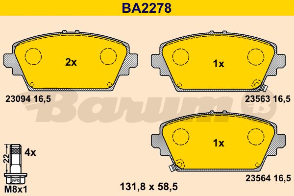 BARUM Комплект тормозных колодок, дисковый тормоз BA2278