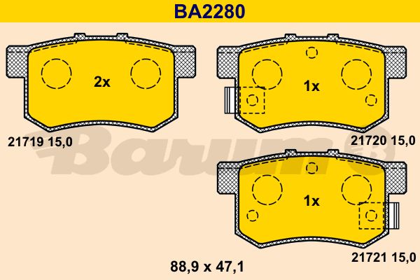 BARUM stabdžių trinkelių rinkinys, diskinis stabdys BA2280