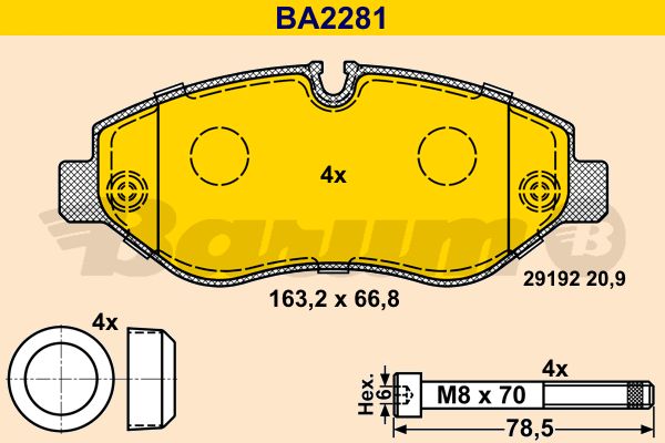 BARUM stabdžių trinkelių rinkinys, diskinis stabdys BA2281