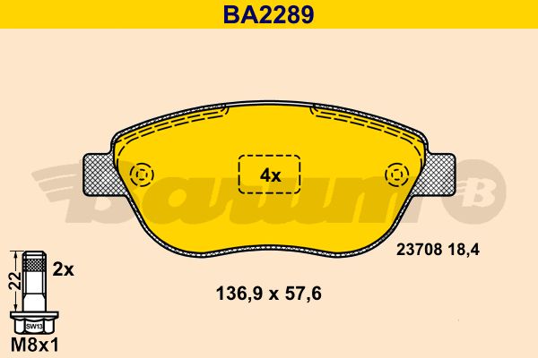 BARUM stabdžių trinkelių rinkinys, diskinis stabdys BA2289