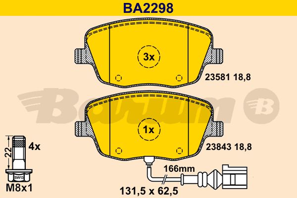 BARUM Комплект тормозных колодок, дисковый тормоз BA2298