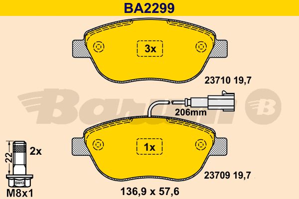 BARUM stabdžių trinkelių rinkinys, diskinis stabdys BA2299