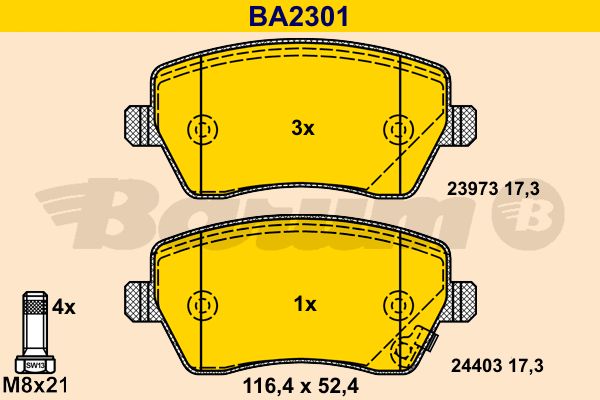 BARUM Комплект тормозных колодок, дисковый тормоз BA2301