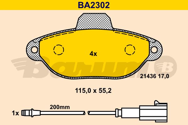 BARUM stabdžių trinkelių rinkinys, diskinis stabdys BA2302
