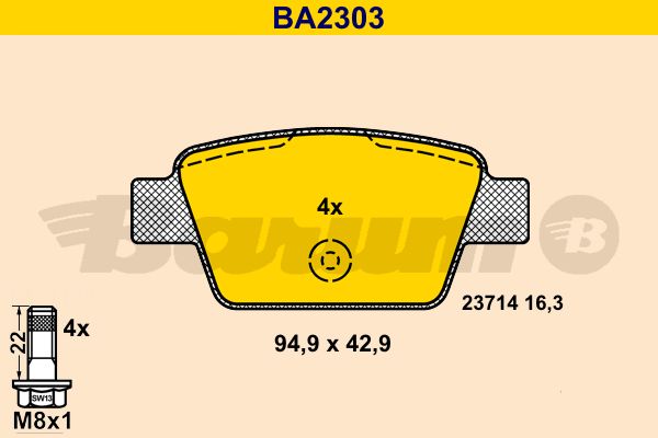 BARUM Комплект тормозных колодок, дисковый тормоз BA2303