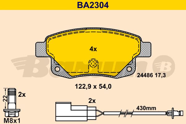 BARUM stabdžių trinkelių rinkinys, diskinis stabdys BA2304