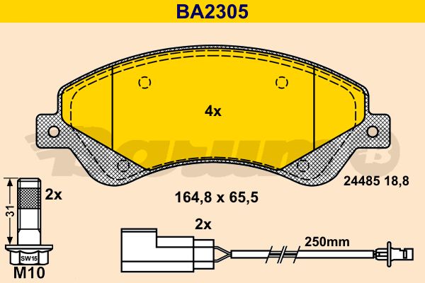 BARUM stabdžių trinkelių rinkinys, diskinis stabdys BA2305