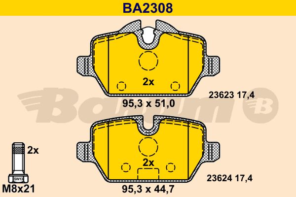 BARUM stabdžių trinkelių rinkinys, diskinis stabdys BA2308