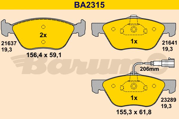 BARUM Комплект тормозных колодок, дисковый тормоз BA2315