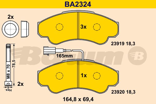 BARUM Комплект тормозных колодок, дисковый тормоз BA2324