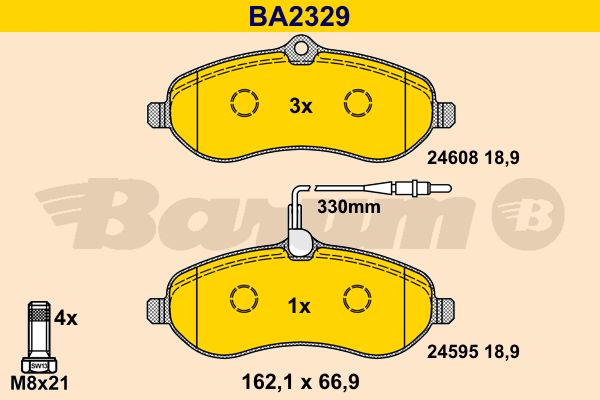 BARUM stabdžių trinkelių rinkinys, diskinis stabdys BA2329