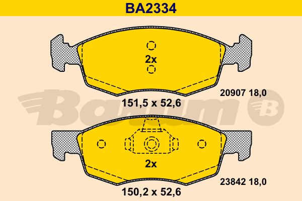 BARUM Комплект тормозных колодок, дисковый тормоз BA2334