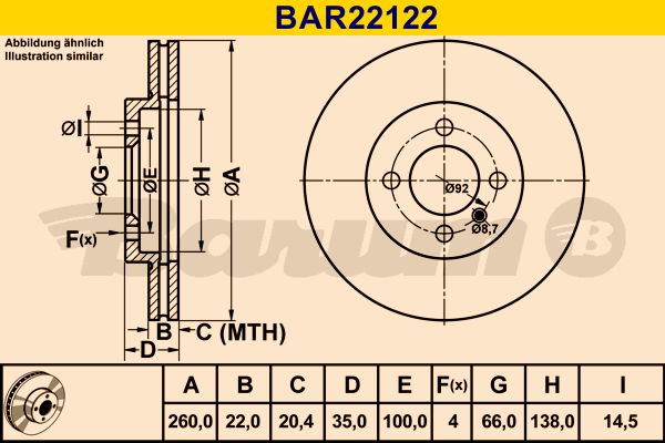 BARUM stabdžių diskas BAR22122