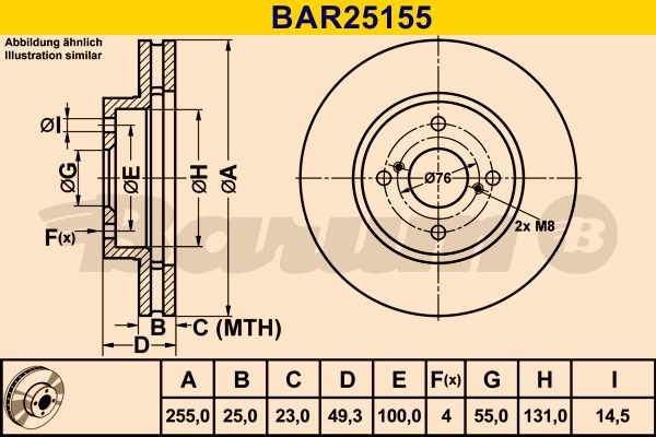 BARUM stabdžių diskas BAR25155