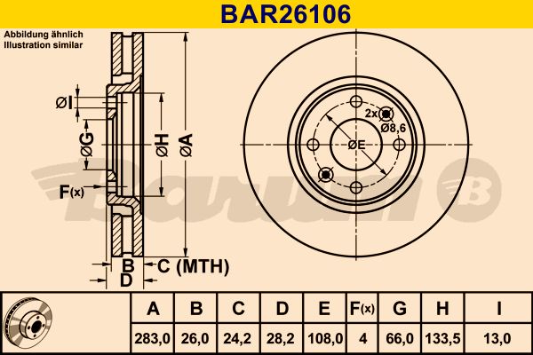 BARUM stabdžių diskas BAR26106