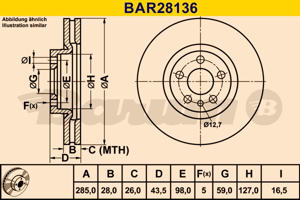 BARUM stabdžių diskas BAR28136