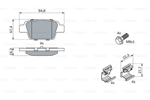 BOSCH stabdžių trinkelių rinkinys, diskinis stabdys 0 986 494 030