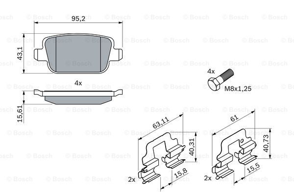 BOSCH Комплект тормозных колодок, дисковый тормоз 0 986 494 214