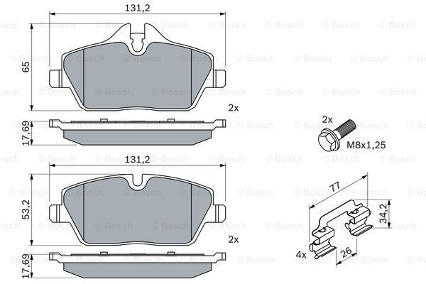 BOSCH Комплект тормозных колодок, дисковый тормоз 0 986 494 588