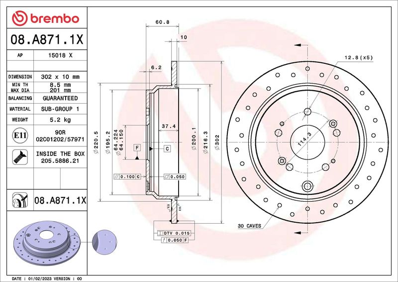 BREMBO stabdžių diskas 08.A871.1X