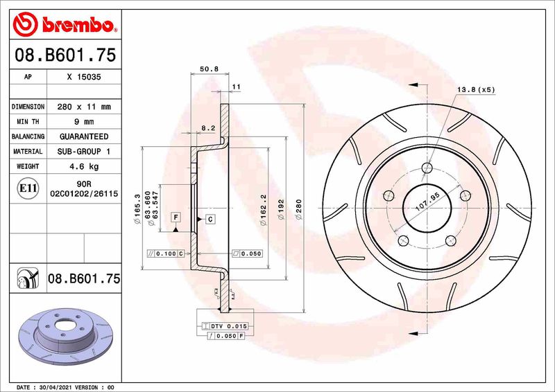 BREMBO Тормозной диск 08.B601.75