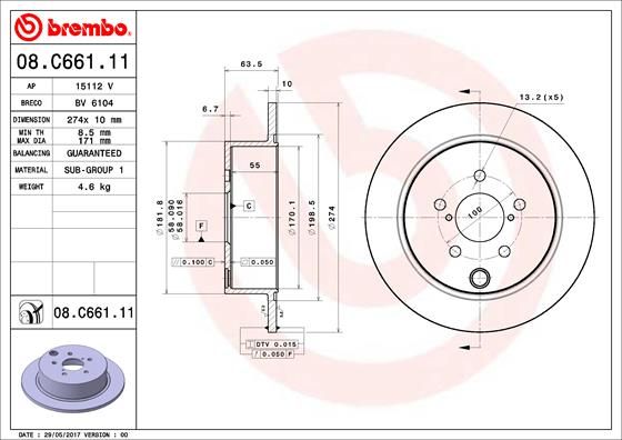 BREMBO Тормозной диск 08.C661.11