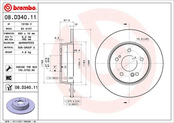 BREMBO Тормозной диск 08.D340.11