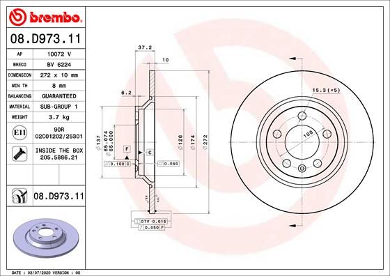 BREMBO Тормозной диск 08.D973.11