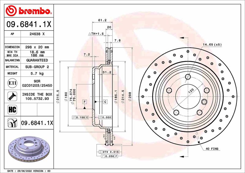 BREMBO Тормозной диск 09.6841.1X