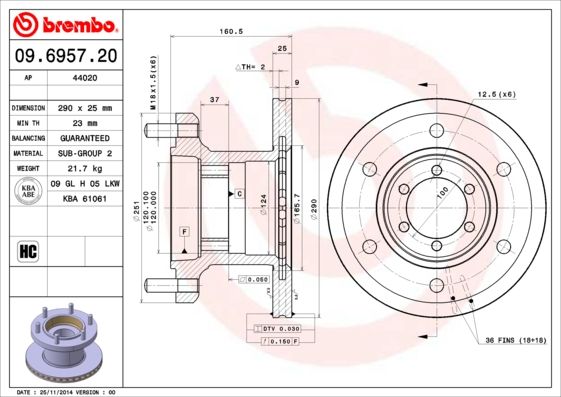 BREMBO Тормозной диск 09.6957.20