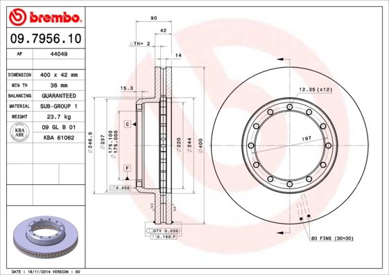 BREMBO Тормозной диск 09.7956.10