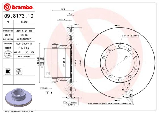 BREMBO Тормозной диск 09.8173.10