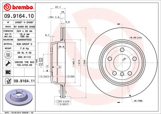 BREMBO Тормозной диск 09.9164.10