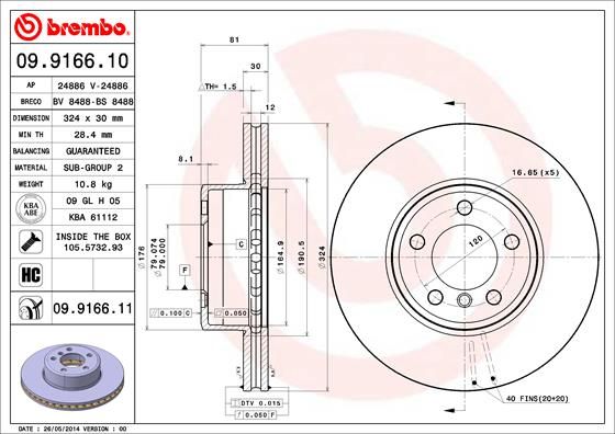 BREMBO Тормозной диск 09.9166.10