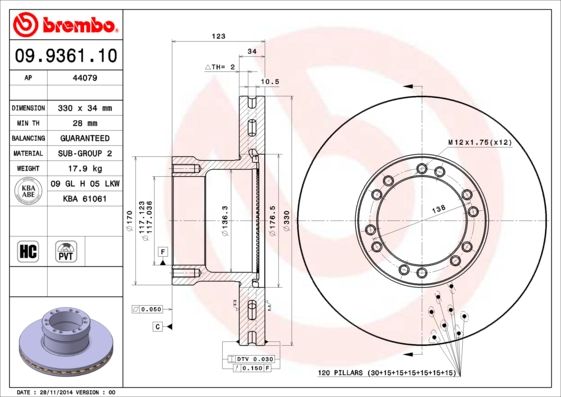 BREMBO stabdžių diskas 09.9361.10