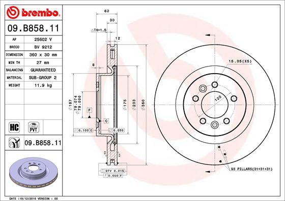 BREMBO Тормозной диск 09.B858.11