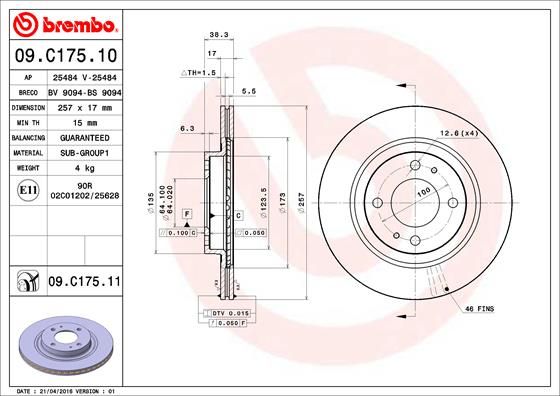 BREMBO Тормозной диск 09.C175.11
