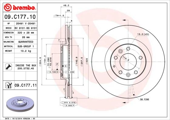 BREMBO Тормозной диск 09.C177.11