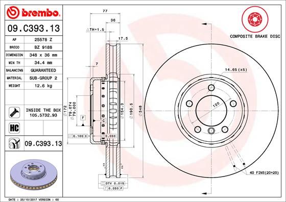 BREMBO Тормозной диск 09.C393.13