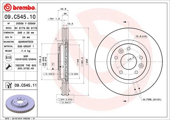 BREMBO Тормозной диск 09.C545.11