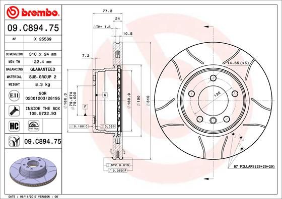 BREMBO Тормозной диск 09.C894.75