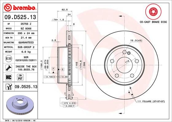 BREMBO Тормозной диск 09.D525.13