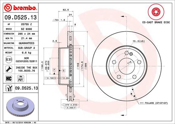 BREMBO stabdžių diskas 09.D525.13