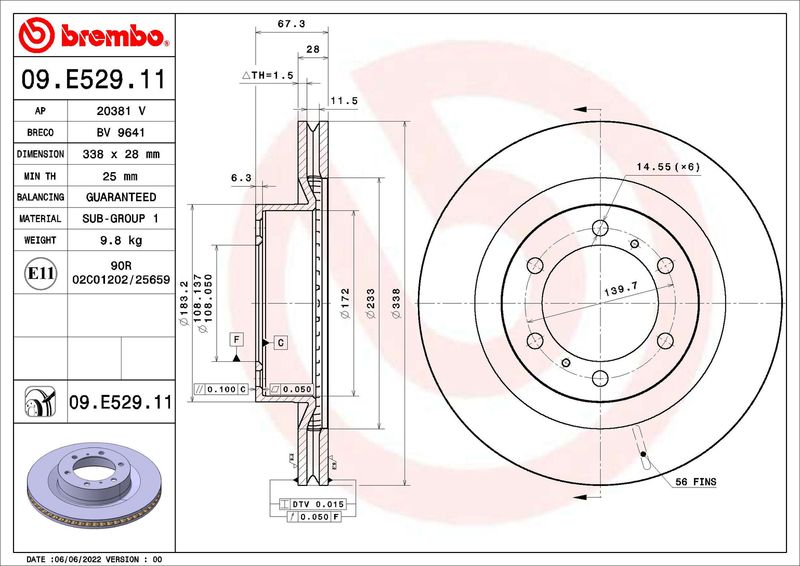 BREMBO Тормозной диск 09.E529.11