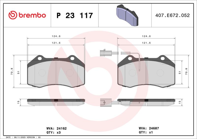 BREMBO Комплект тормозных колодок, дисковый тормоз P 23 117X